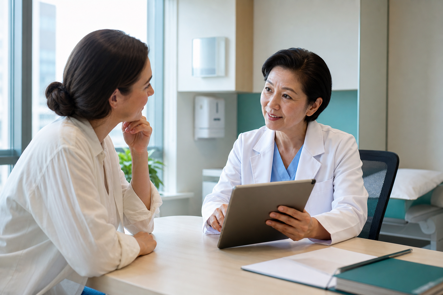 Doctor reviewing a treatment plan with an international patient
